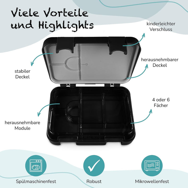 Brotdose Kinder mit Fächern - Bento Box auslaufsicher - robust - BPA Frei Lunchbox - Brotbox für Sch