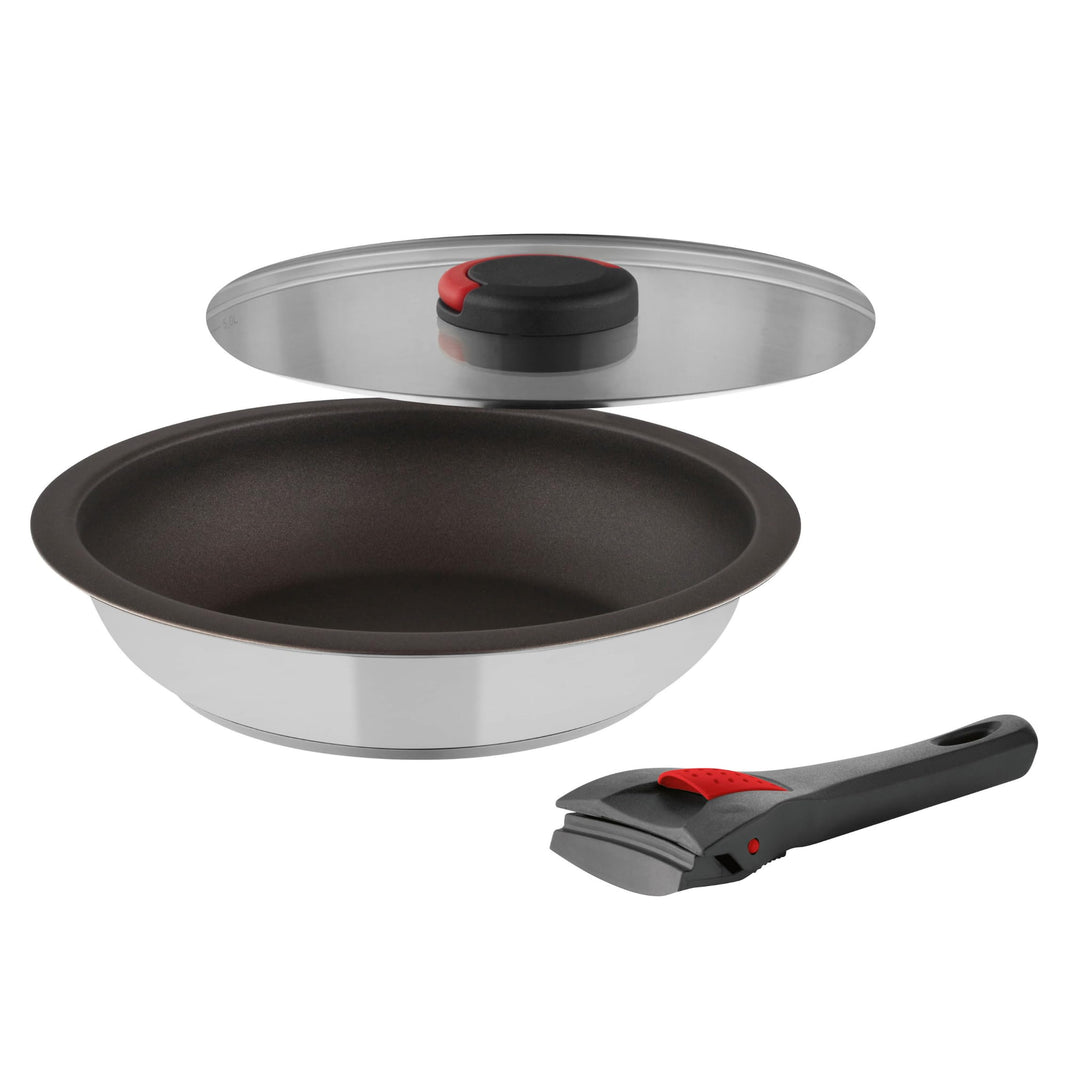 Pfannenset Induktion 3-teilig Bratpfanne 28 cm mit Glasdeckel & abnehmbarer Griff, antihaftbeschicht