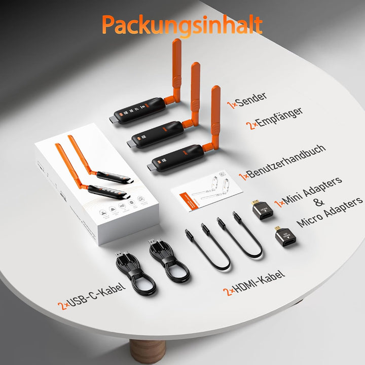 2026 AIMIBO Wireless HDMI Transmitter and 2 Receivers, Funkübertragung auf bis zu 6 TVs (50m), 4K In