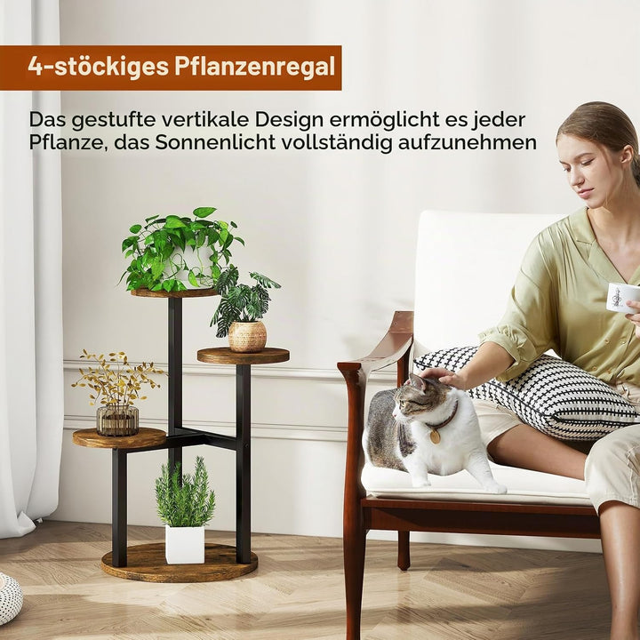 IBUYKE 4 Etagen Holz Pflanzenständer Blumenständer, 52.5cm Hoch Blumenregal Pflanzenregal für Mehrer