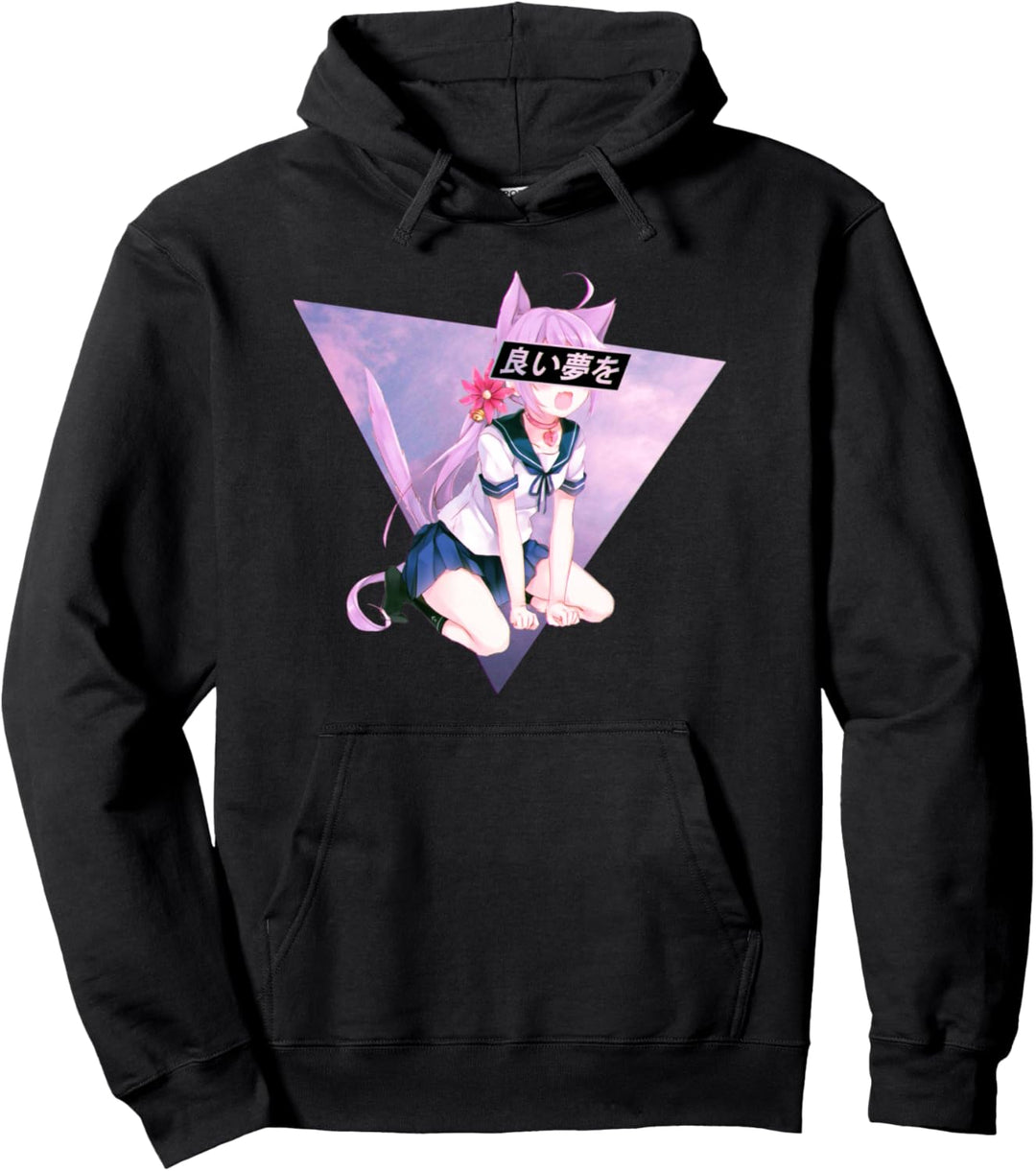 Waifu Anime Neko | Dampfwelle | Glitch Manga Girl Pullover Hoodie
