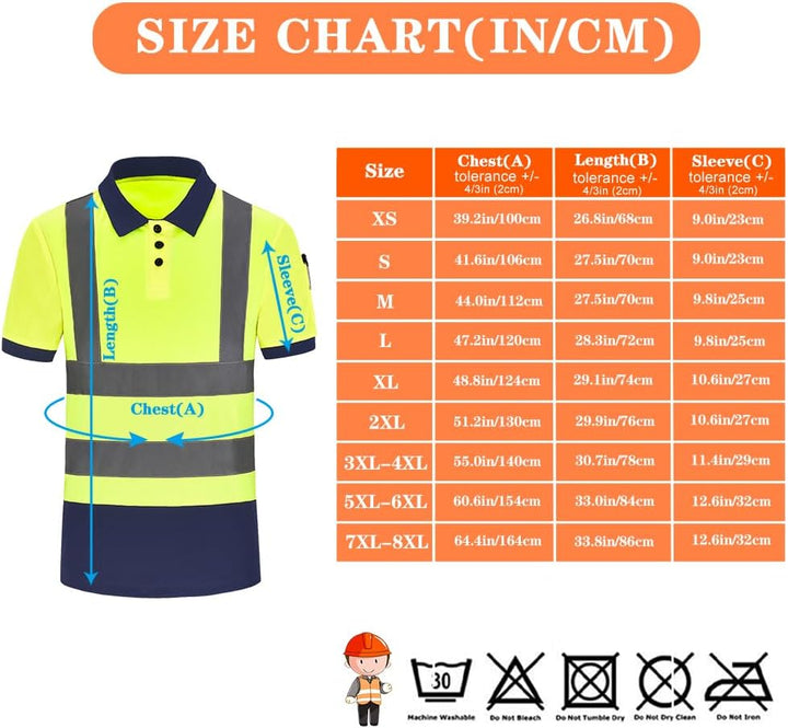 Warnschutz Polo T-Shirt Warnschutzshirt Warnshirt Warnschutz Arbeitskleidung 7 Farben 4XL Kurzarm-ge