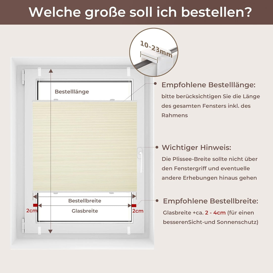 Allesin Wabenplissee ohne Bohren - Verdunklungsplissee 100% Blackout,Beige-weiss 45x110 cm Thermo &