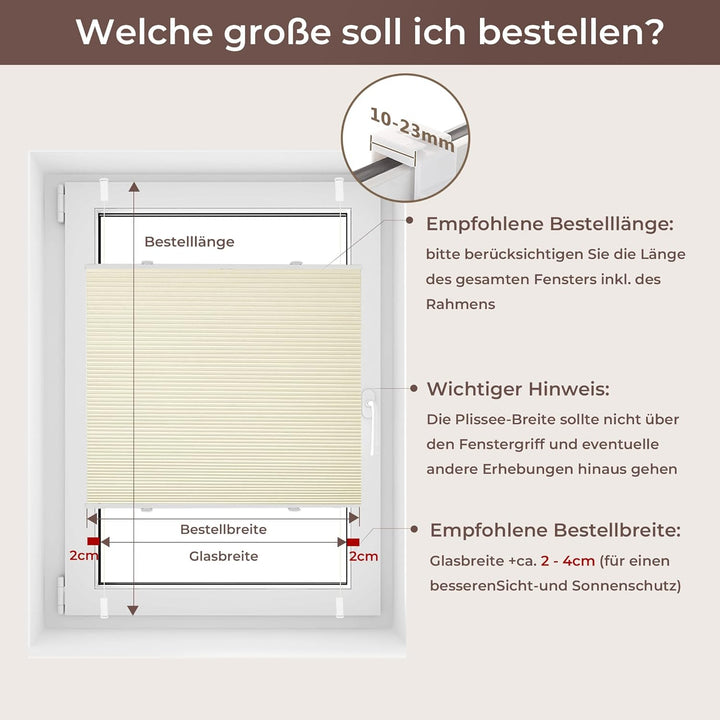 Allesin Wabenplissee ohne Bohren - Verdunklungsplissee 100% Blackout,Beige-weiss 45x110 cm Thermo &