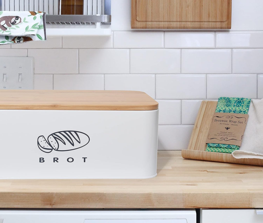 Theo&Cleo Brotkästen mit Deckel, 42cm * 23cm * 16cm, Deckel aus Ökologisches Bambus, Kann als Schnei