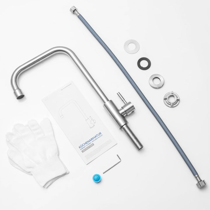 CECIPA Kaltwasserhahn Edelstahl, 360° Drehbarer Wasserhahn Kaltwasser, Kaltwasser Armatur für Küche,