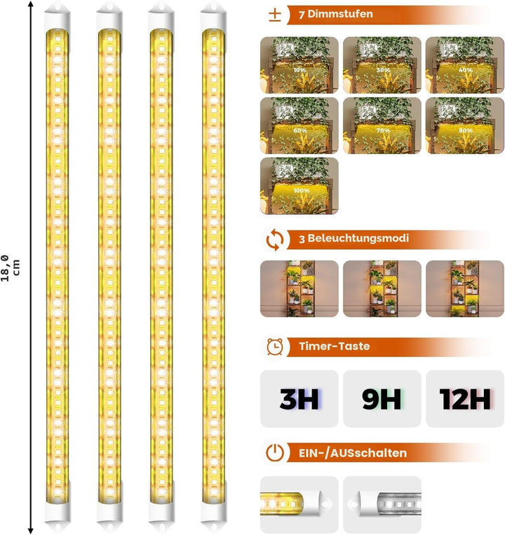 Bamworld Blumenständer mit Pflanzenlampe Pflanzenregal aus Holz mit LED Grow Light, Pflanzenständer