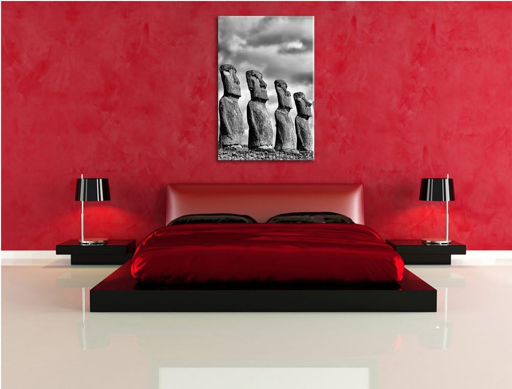 Pixxprint Moai Statuen auf den Osterinseln als Leinwandbild/Grösse: 100x70 / Wandbild/Kunstdruck/fer