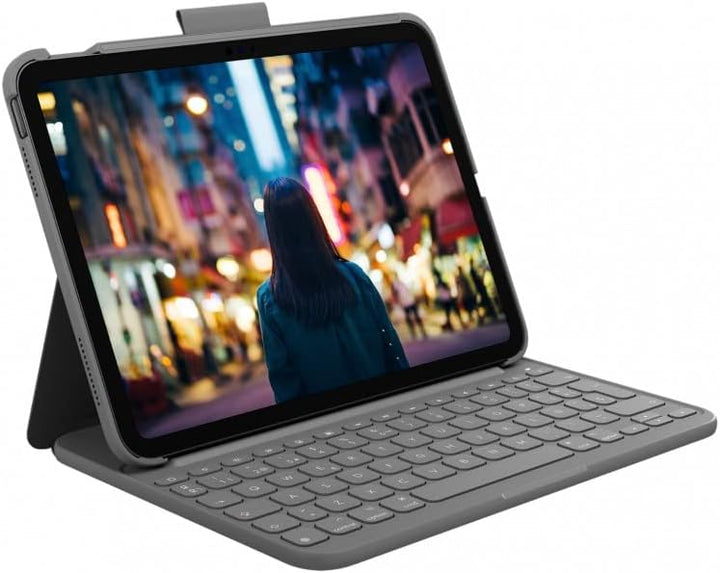 Logitech iPad (10. Generation) Tastatur-Case | Slim Folio mit integrierter kabelloser Tastatur (Graf