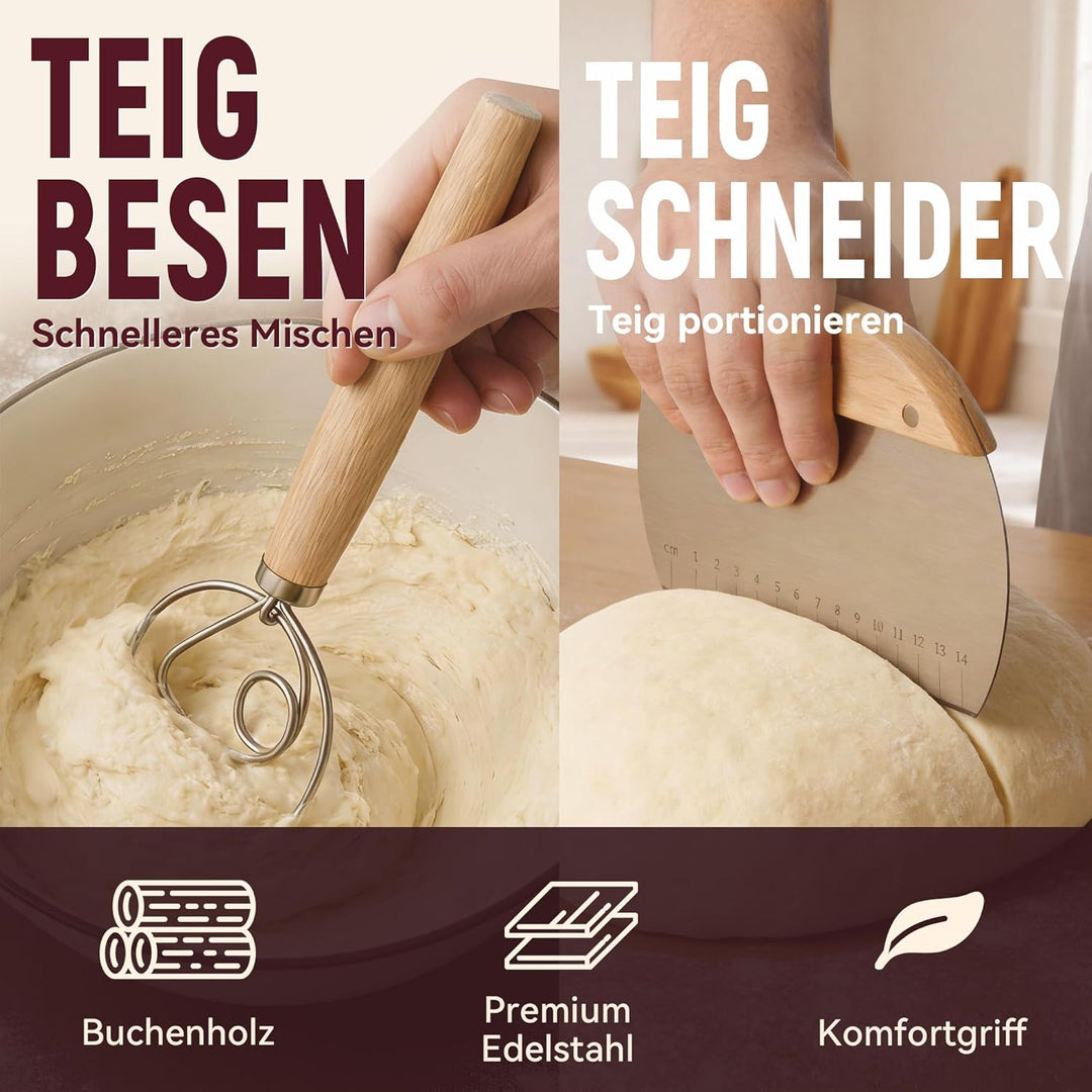 Brot Gärkorb Sauerteig Starter Set,25 cm & 23 cm Proofing Basket Bread Baking with Sourdough Starter