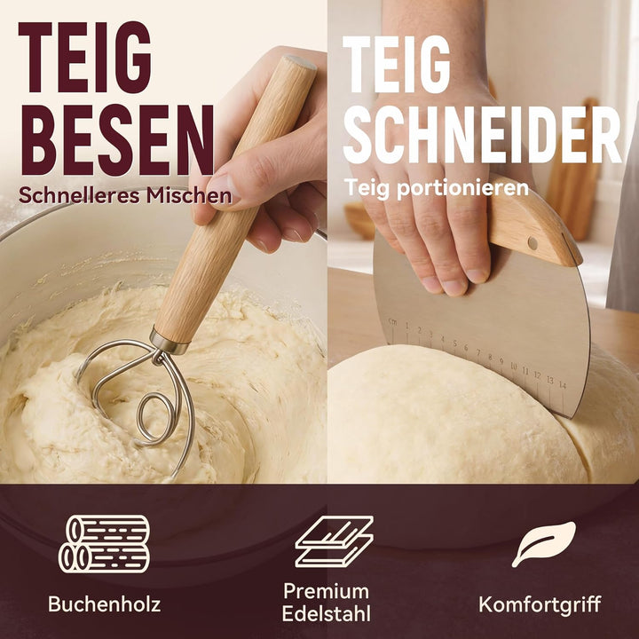 Brot Gärkorb Sauerteig Starter Set,25 cm & 23 cm Proofing Basket Bread Baking with Sourdough Starter