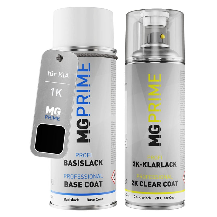 MG PRIME Autolack 2K Spraydosen Set für KIA 1K Black Pearl/Zilinaschwarz Metallic Basislack 2 Kompon