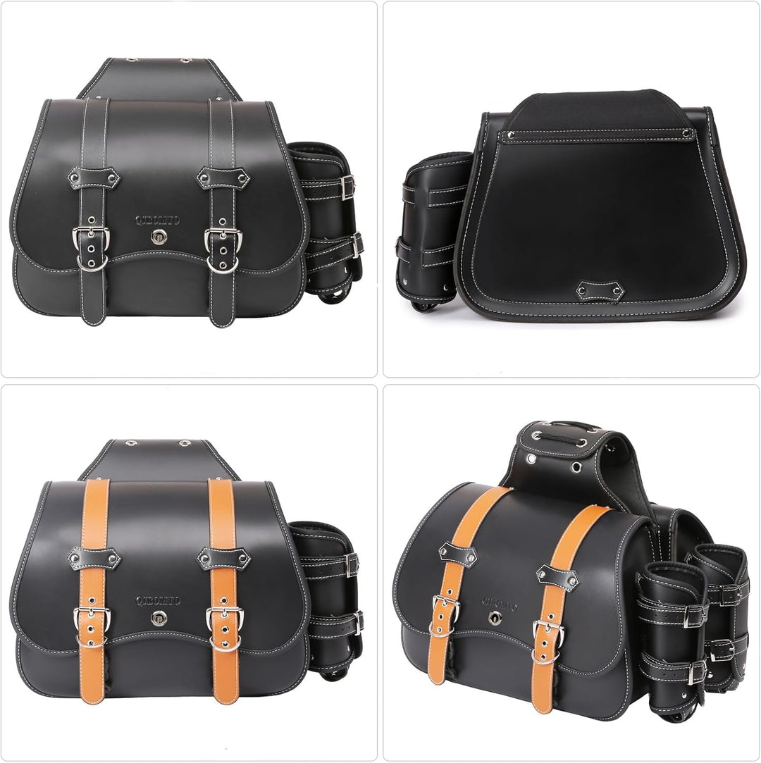 Hochdichtes Leder-Motorrad-Saddebags,Überwurftaschen, Gepäckträger,Seitentaschen mit Getränkehalter,