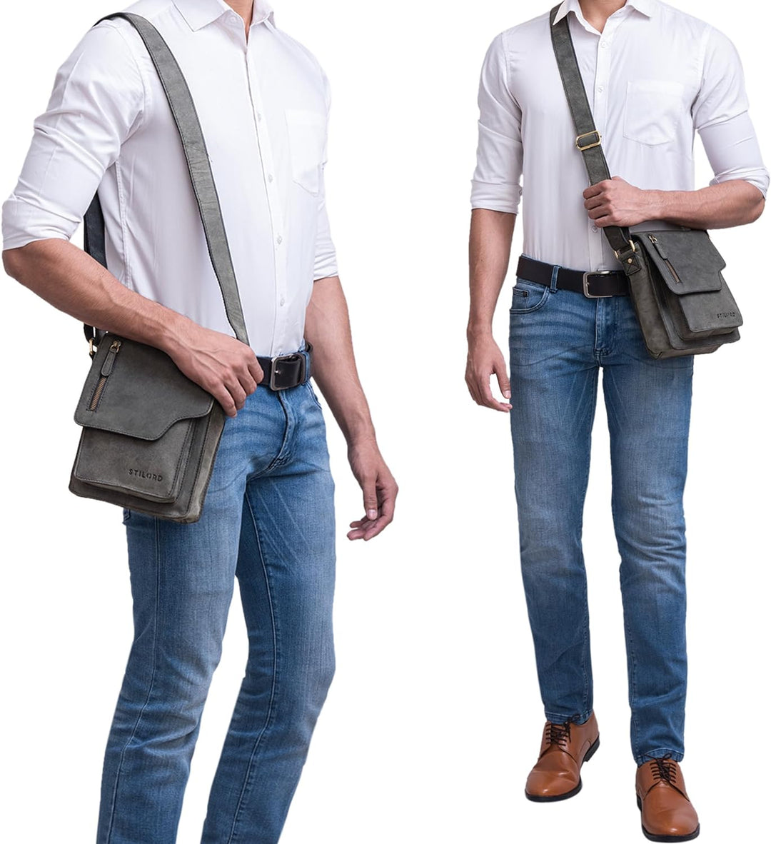 STILORD 'Pete' Umhängetasche Leder klein Männer Schultertasche Vintage Messenger Bag Herren 8,4 Zoll