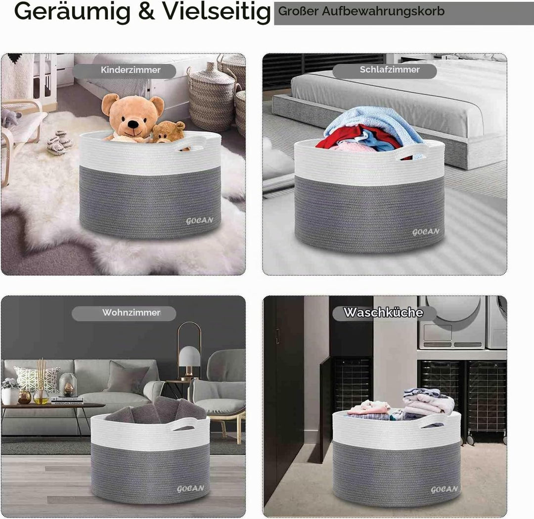 GOCAN XXXL Extra grosser Baumwollseilkorb D55XH35cm gewebte Wäschekörbe für Decken Aufbewahrungskorb