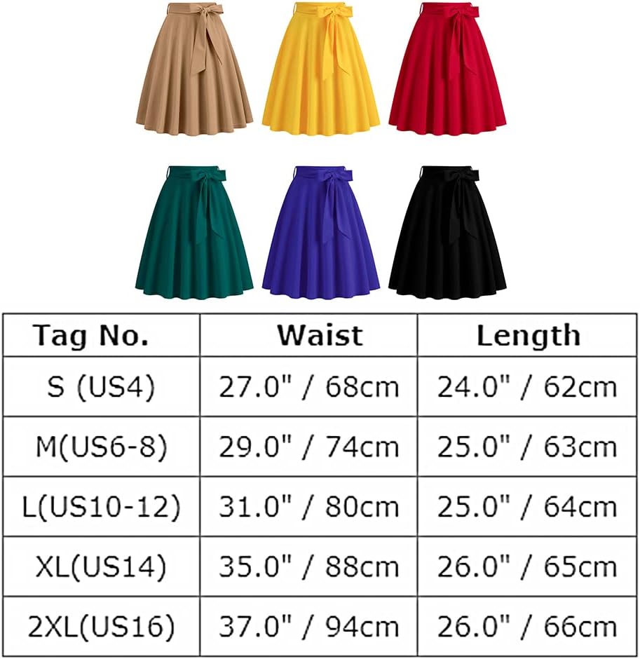 Odizli Rock Damen Knielang Elegant 50er Jahre Vintage A Linie Swing Faltenrock mit Gürtel S Grün, S