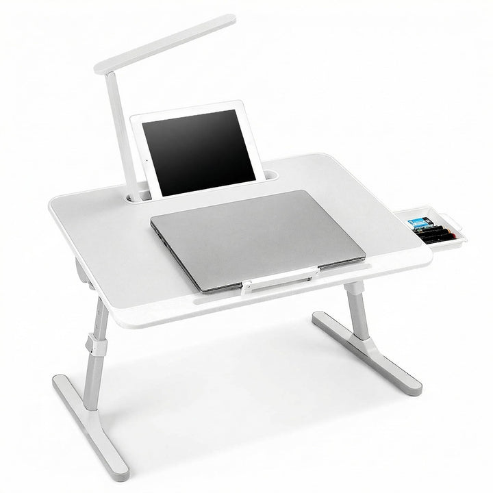 QWORK® Tisch Bett Laptoptisch, Höhen Winkel verstellbar,Betttisch Klappbar mit Schublade und LED Lam