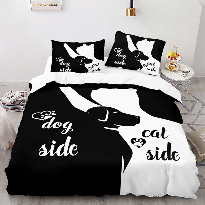 Bettwäsche-Set aus der Schwarz-Weiss-Serie Dog Side and Cat Side Motiv Bettbezug Paar Bettwäsche Set