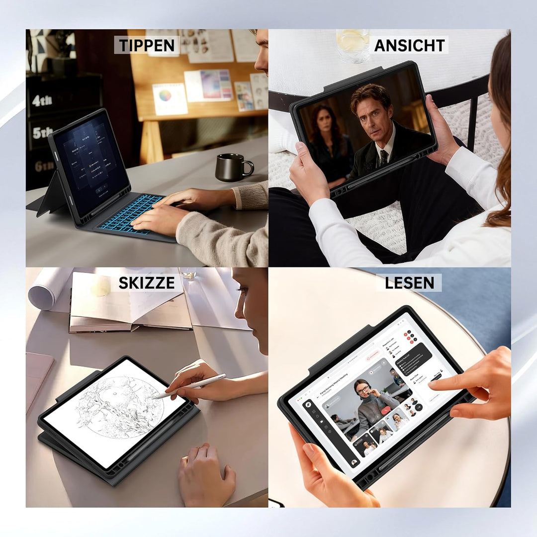 Für Samsung Galaxy Tab A11+/A9+ 11 Zoll Hülle mit Tastatur - Folio 7 Farbige Beleuchtete Tablet Cove