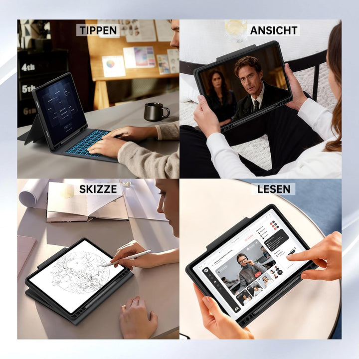 Für Samsung Galaxy Tab A11+/A9+ 11 Zoll Hülle mit Tastatur - Folio 7 Farbige Beleuchtete Tablet Cove