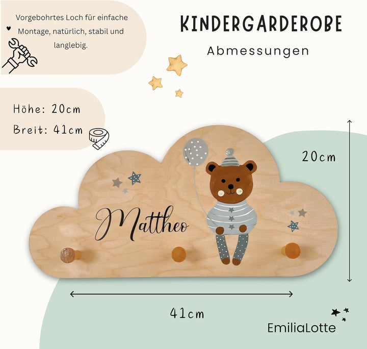 EmiliaLotte Kindergarderobe Personalisiert mit Wunschname I Garderobe Kinder aus Holz - Verschiedene