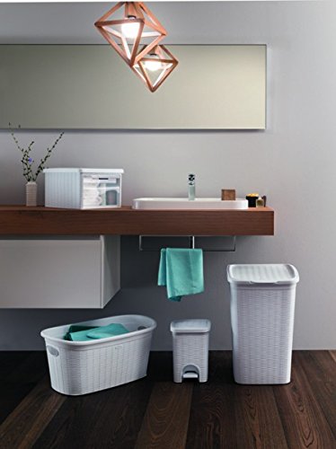Tretmülleimer im Rattan Design mit herausnehmbaren Einsatz und 20 Liter Volumen im klassischen Weiss
