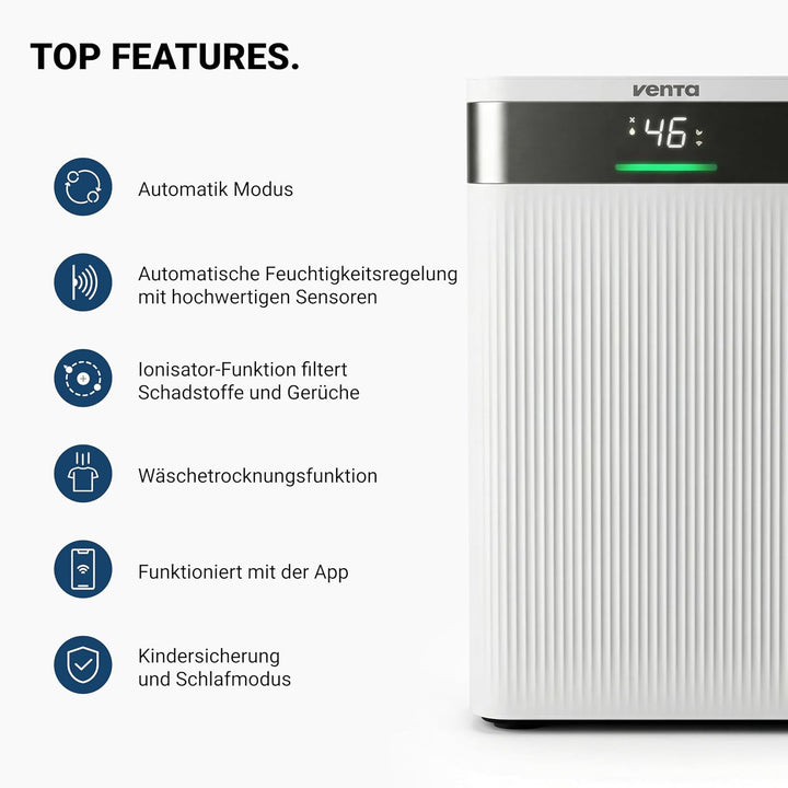 VENTA AD100 Luftentfeuchter elektrisch Raumentfeuchter | für Räume bis 40m² | Automatische Feuchtigk