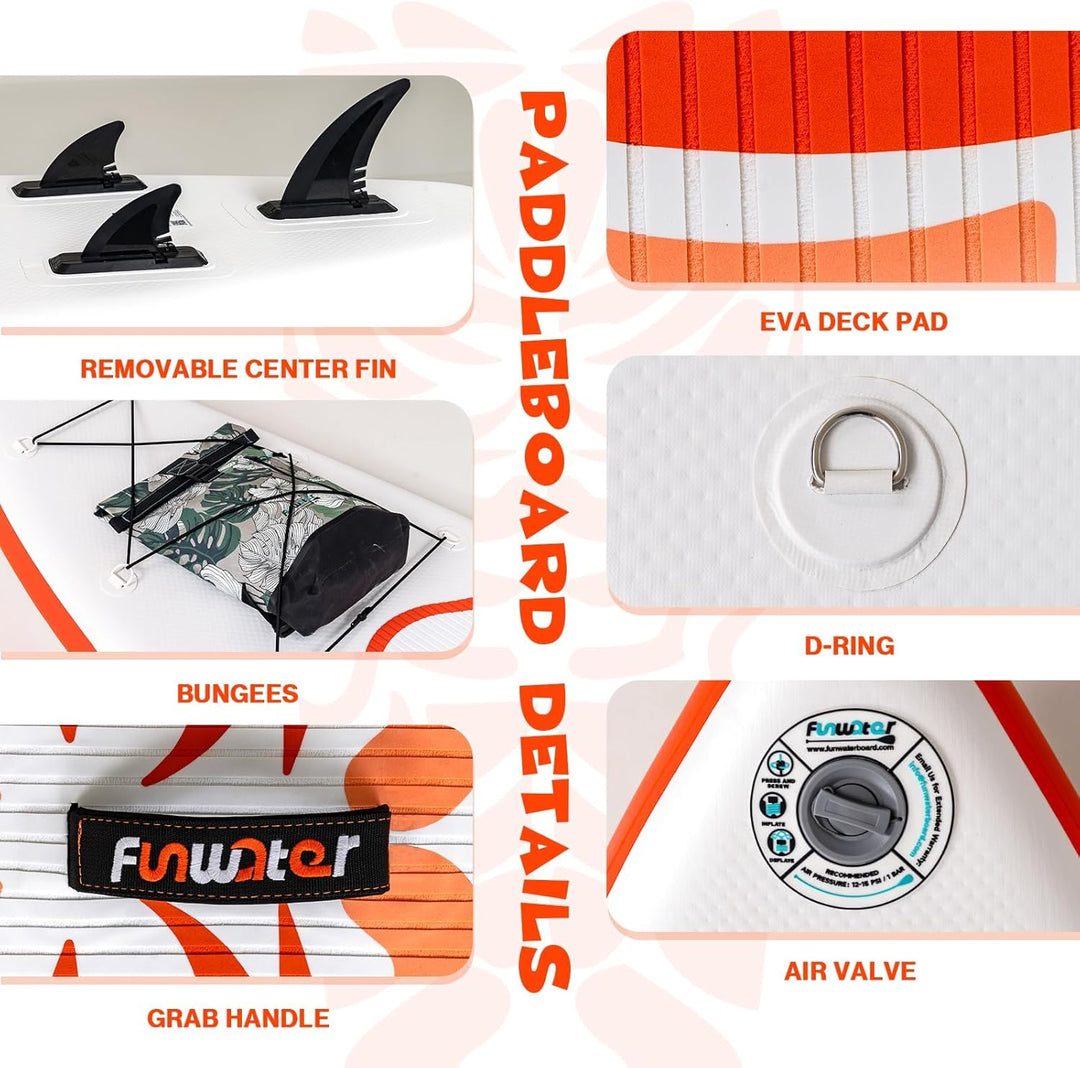 FunWater 10'6" & 11'6" Stand Up Paddle Board Multifunktionale Paddelboards mit Flossen, Knochleine,