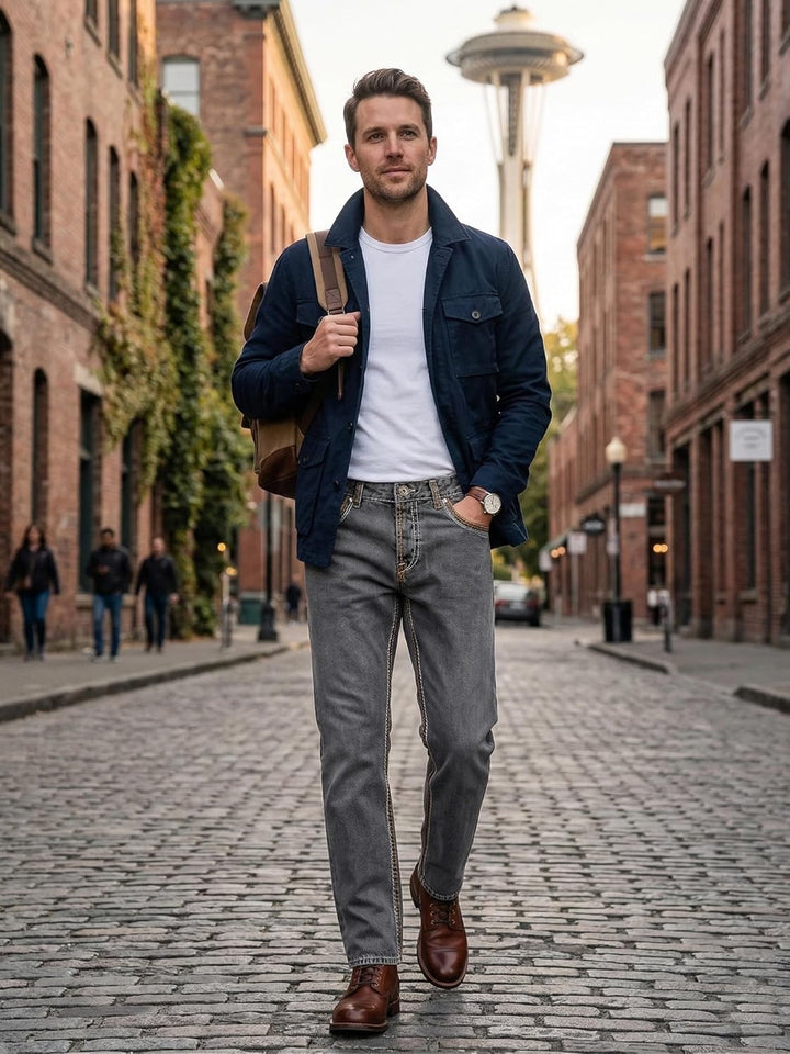Rock Creek Herren Designer Jeans Hose Dicke Nähte Vintage Blau RC-2056 40W / 30L Dunkelgrau - Rc-216
