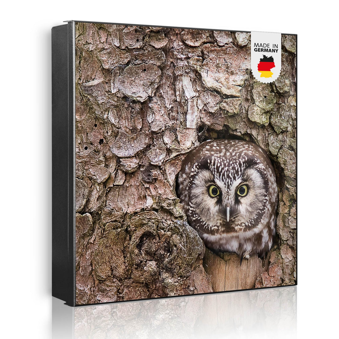 banjado® Grosser Schlüsselkasten Glas/Schlüsselbox 30cm x 30cm mit 50 Haken - Motiv Eule/Schlüsselka