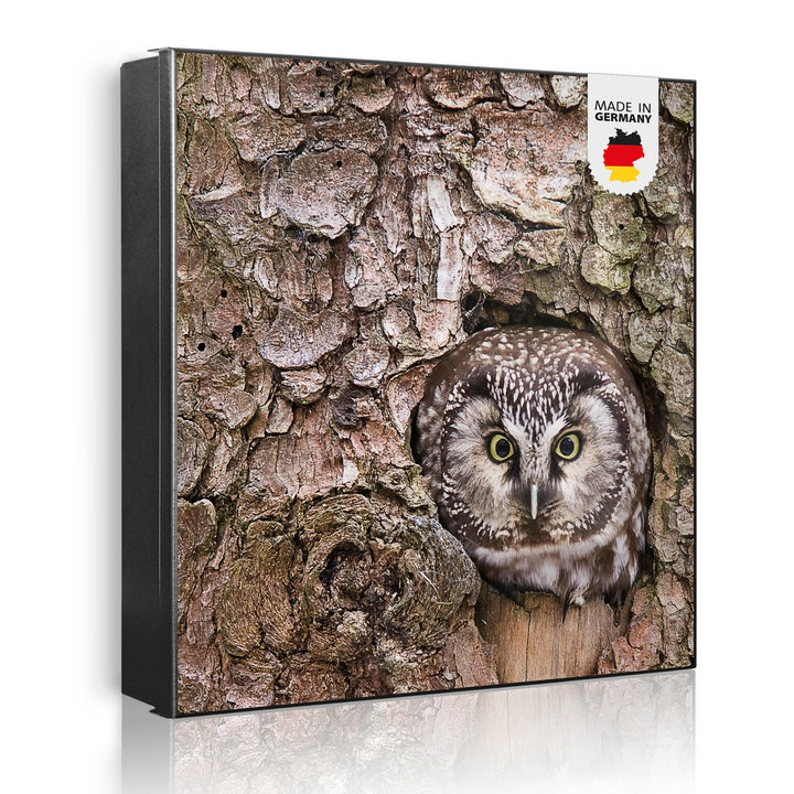 banjado® Grosser Schlüsselkasten Glas/Schlüsselbox 30cm x 30cm mit 50 Haken - Motiv Eule/Schlüsselka
