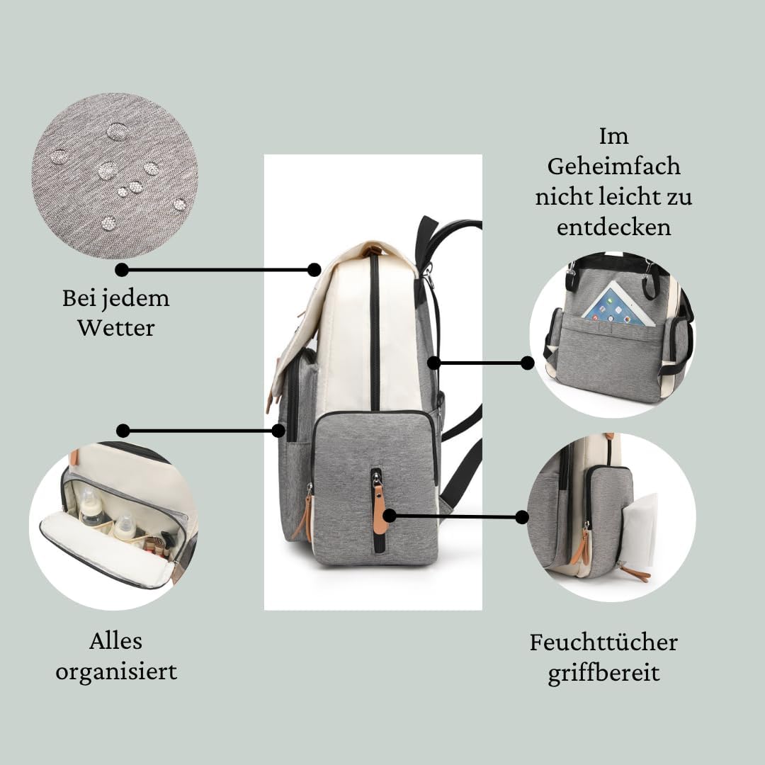 Heberlein Prestige Baby Wickelrucksack - grosse Wickeltasche für Mama & Papa, wasserabweisend mit vi