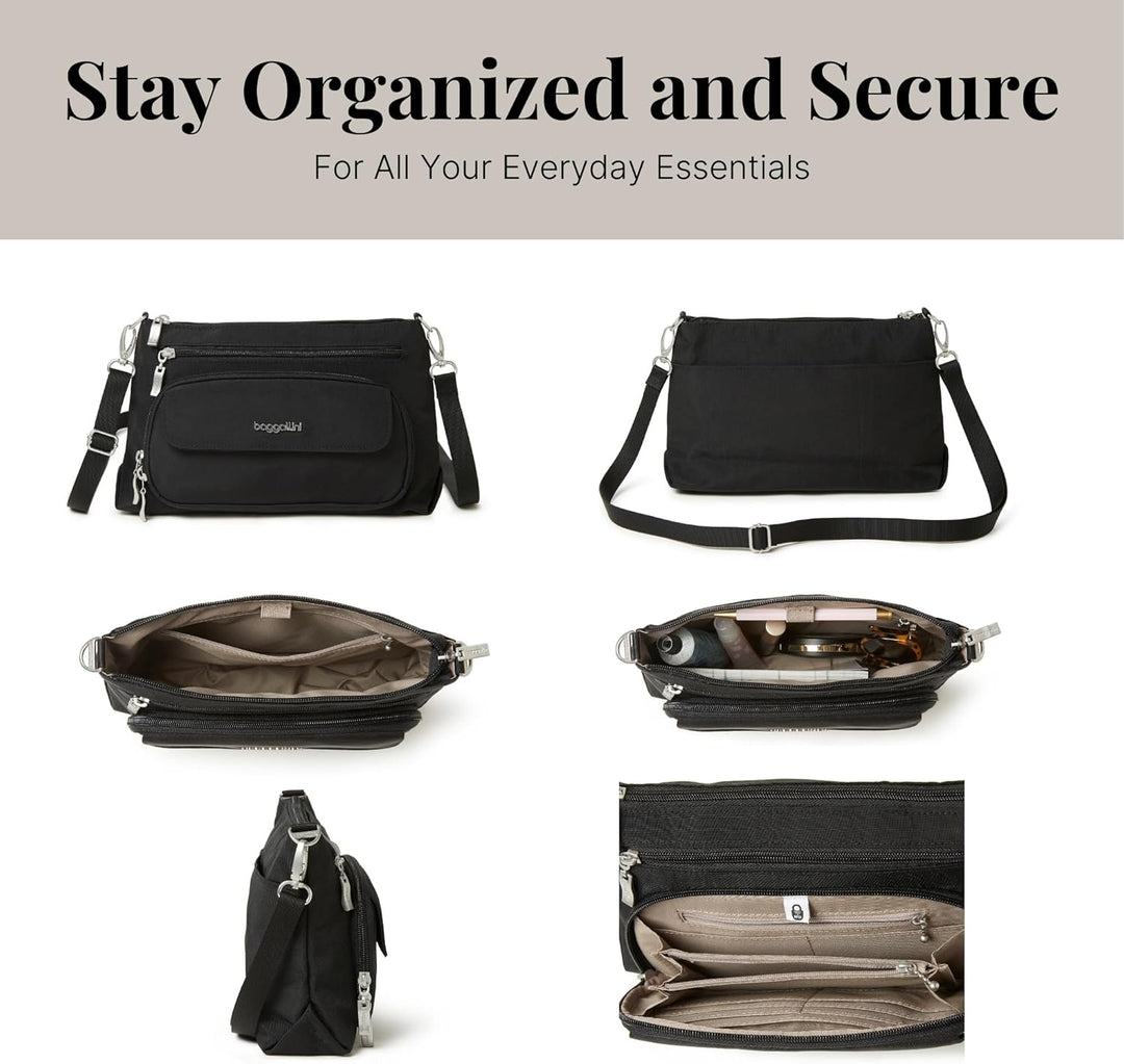 Baggallini Damen Original RFID Everyday Crossbody Bag Umhängetasche, Einheitsgrösse Schwarz, Schwarz