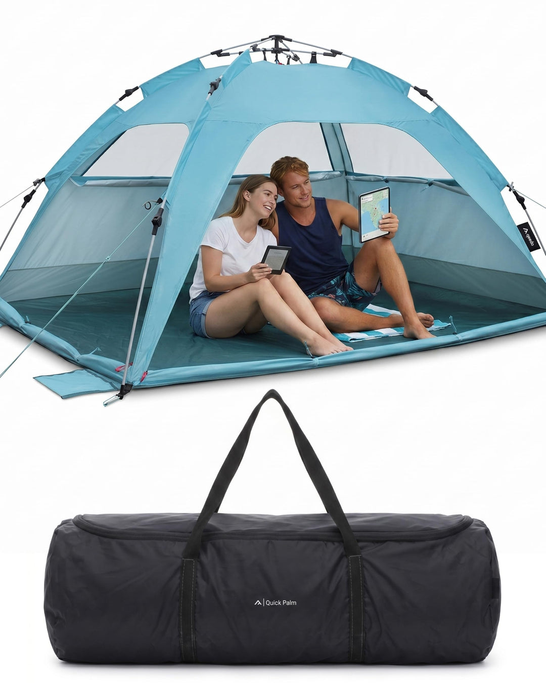 qeedo Quick Palm Strandmuschel mit UV-Schutz (UV80), kleines Packmass, schnell aufzubauender Sonnens