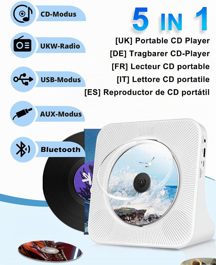 Wiederaufladbarer CD-Player Tragbare, Bluetooth CD-Player mit USB, AUX, FM Radio CD Player mit Gutem