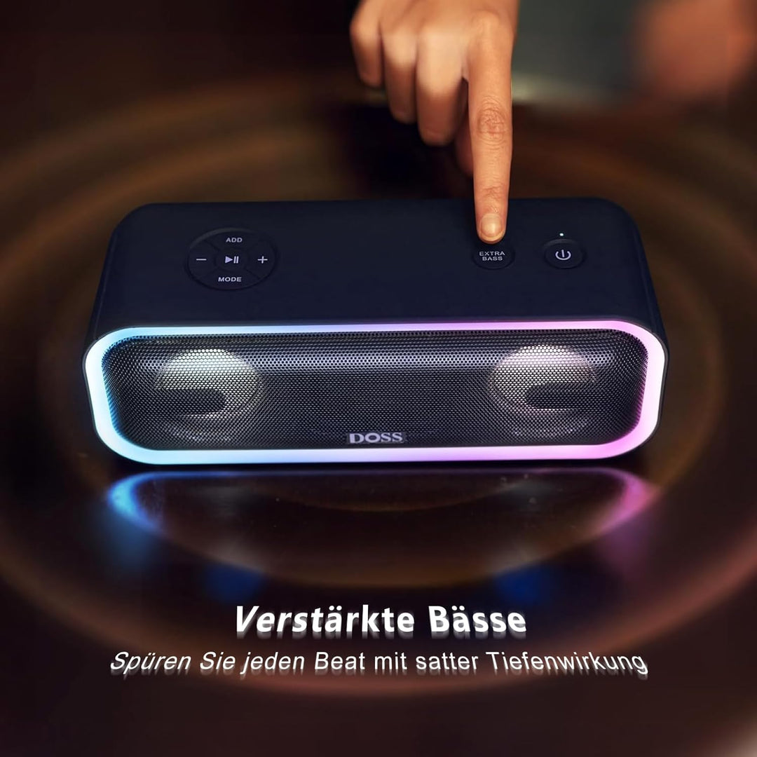DOSS SoundBox Pro+ Bluetooth Lautsprecher mit IPX6 Wasserdicht, 24W Dualen Bass-Treibern, Stereo-Pai