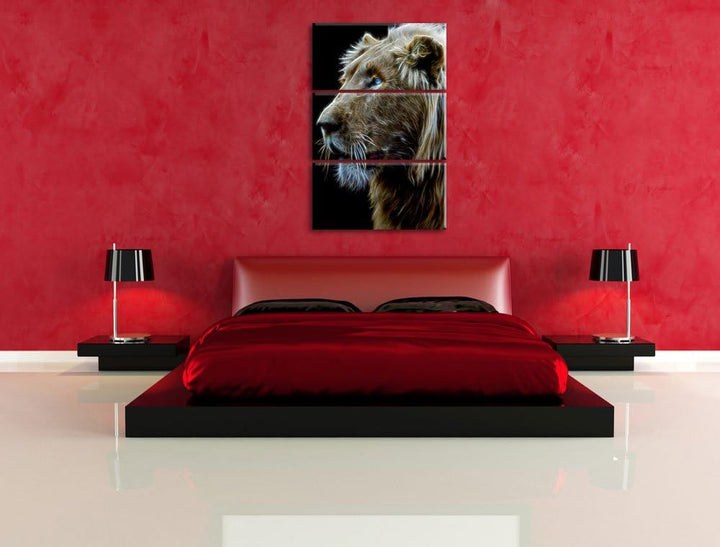 Dark prächtiger weisser Löwe Spezial 3-Teiler Leinwandbild 120x80 Bild auf Leinwand, XXL riesige Bil