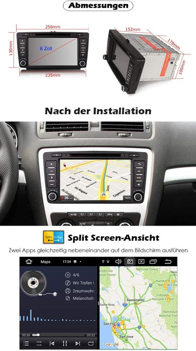 Erisin 8 Zoll Android 11.0 Autoradio mit Navi GPS DVD Player Für Skoda Octavia Yeti WiFi Bluetooth C