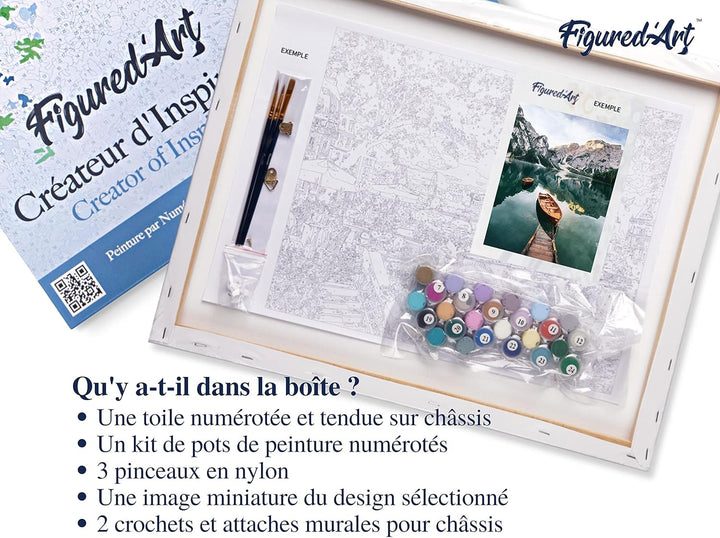 Figured'Art Malen Nach Zahlen Erwachsene Mit Rahmen Boot und Gebirgssee - Paint by Numbers Basteln D