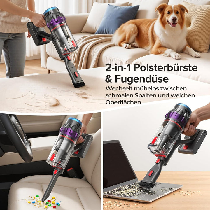 Lubluelu Akku Staubsauger 50000Pa/550W/50Min Staubsauger Kabellos mit Display, Anti-Tangle-Bürste, l