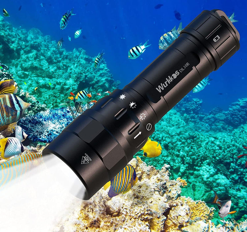 Wurkkos DL10R Tauchlampe, 4500 Lumen Unterwasser Taschenlampe Eingebaute USB-C-Aufladung, Cree XHP70