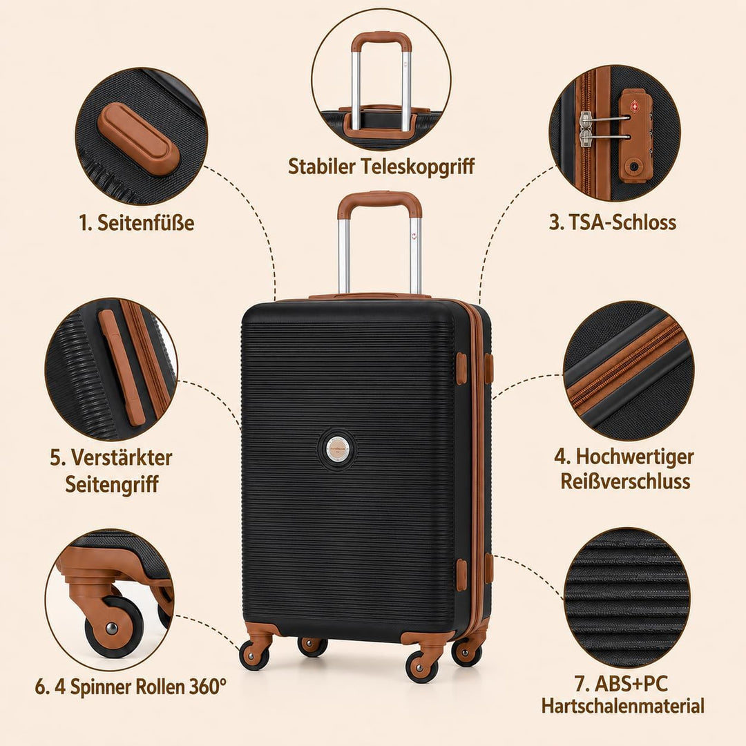 Travelhouse Bari Kofferset 6-teilig – ABS Hartschalen Trolley Set mit 4 Koffern (16"/20"/24"/28"), R