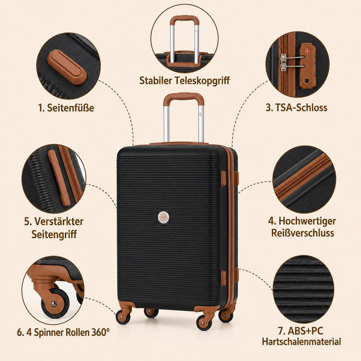 Travelhouse Bari Kofferset 6-teilig – ABS Hartschalen Trolley Set mit 4 Koffern (16"/20"/24"/28"), R