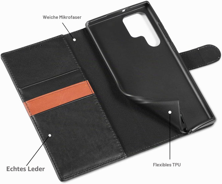 LENSUN Echtleder Hülle für Samsung Galaxy S22 Ultra, Handyhülle Echt Leder [Magnetverschluss][RFID]