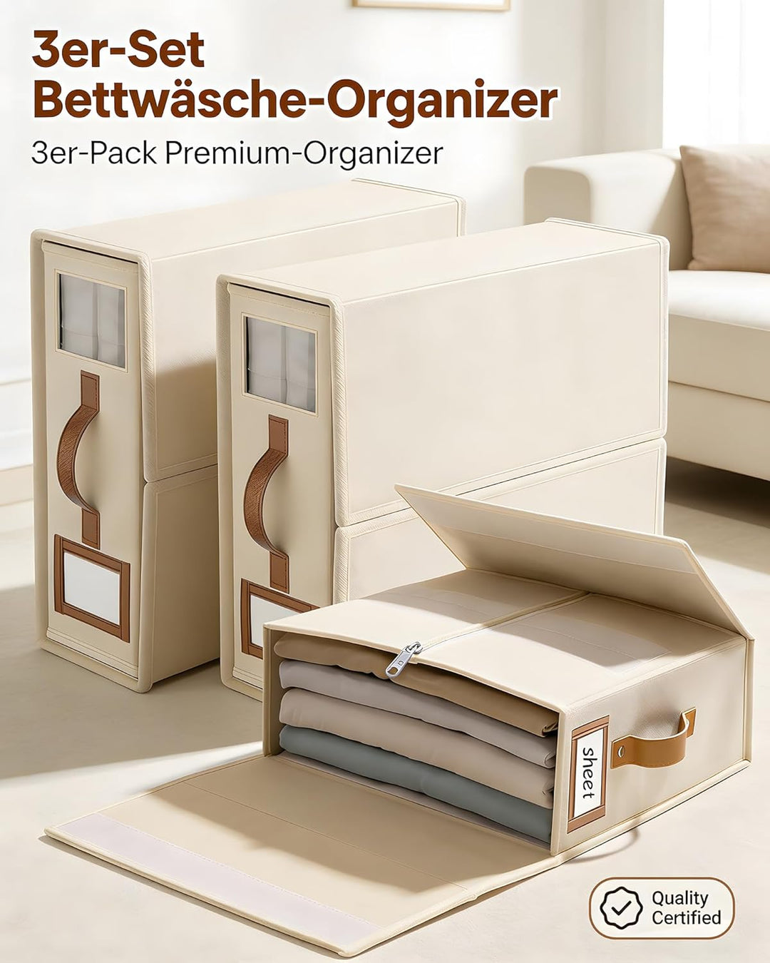 Leinen bettwäsche organizer box | 3 aufbewahrungsbox bettwäsche, atmungsaktiv mit Transparentem Fens
