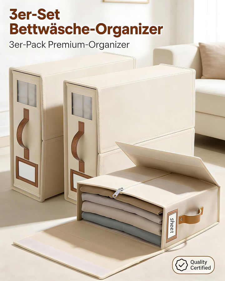 Leinen bettwäsche organizer box | 3 aufbewahrungsbox bettwäsche, atmungsaktiv mit Transparentem Fens