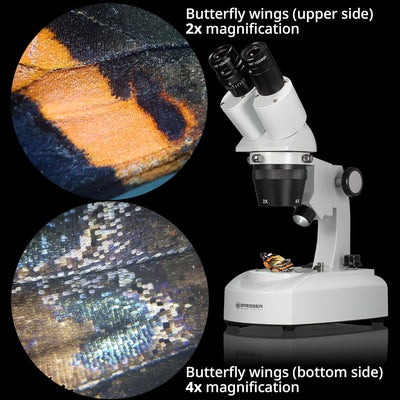 Bresser 3D Stereo Auflicht Durchlicht Mikroskop Researcher ICD LED 20x-80x mit 360° drehbarem Tubus,