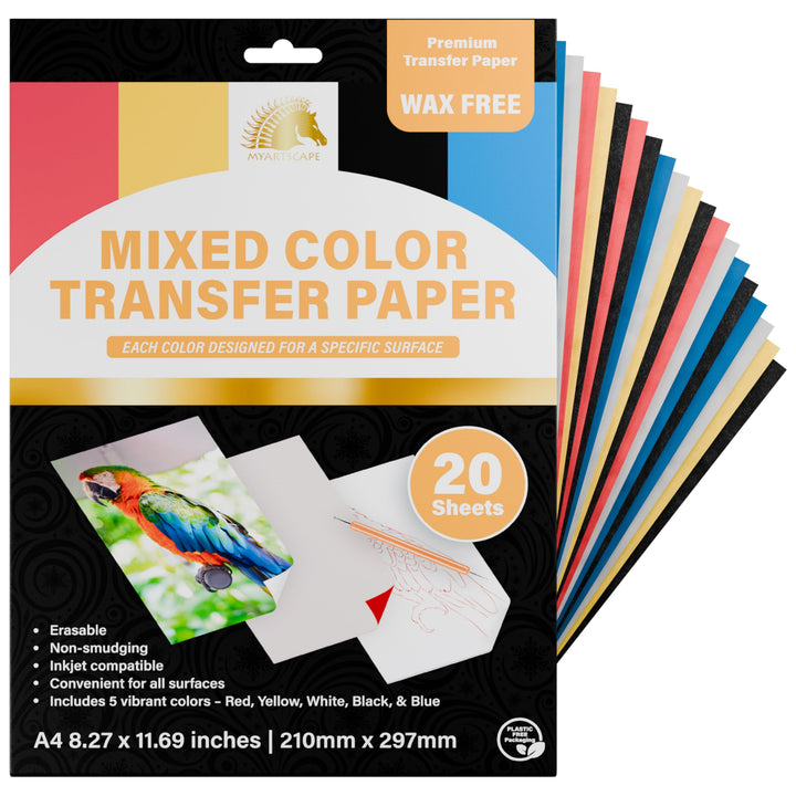 MyArtscape Graphit-Transferpapier, 20 gemischte Blätter, wachsfrei, löschbar, wischfrei, ideal zum Z