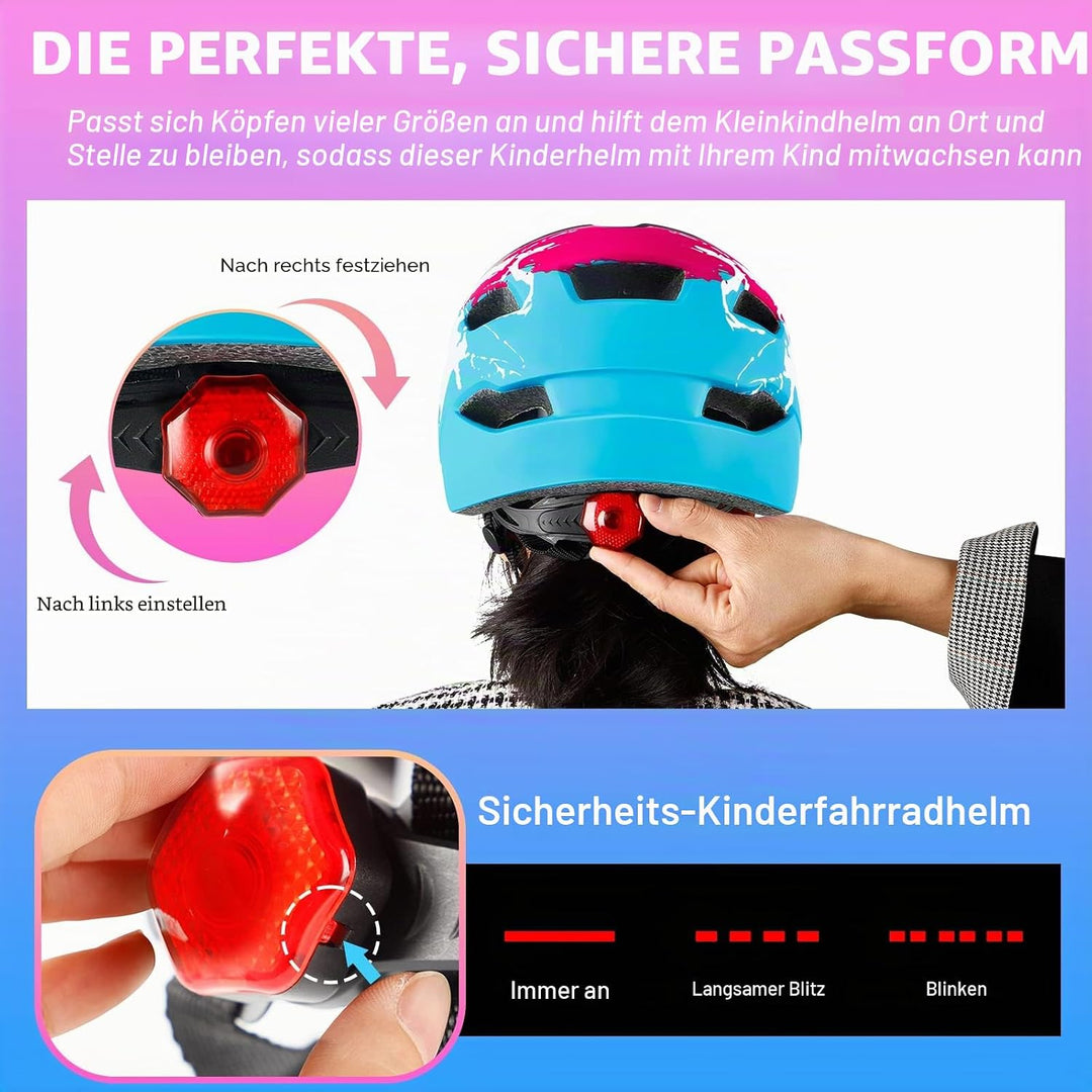 RaMokey Fahrradhelm Kinder, Fahrradhelm mit Licht für Kinder Leichter Kinderhelm mit Verstellbares Z