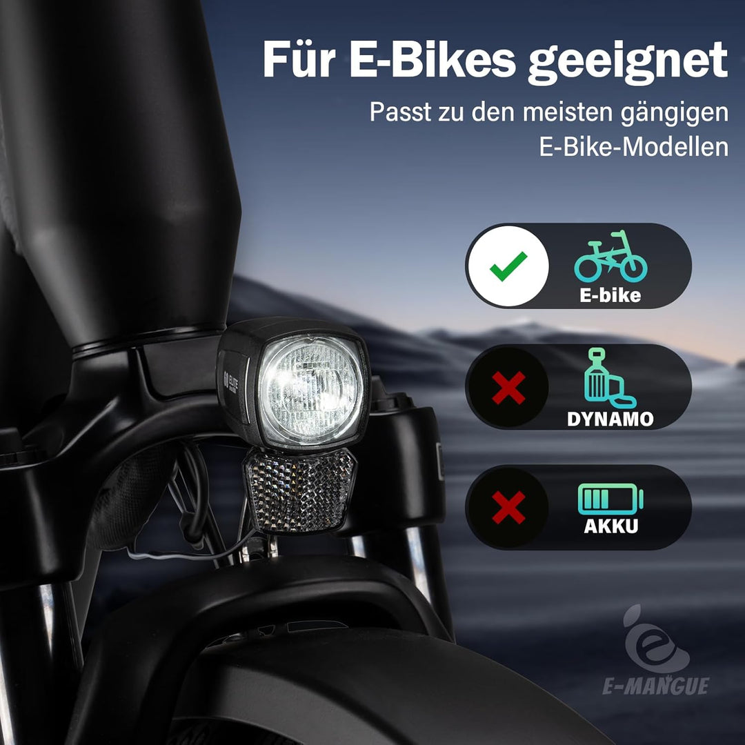 E-Bike Dynamo LED Fahrradlicht Vorne, 30-120 LUX StVZO Zulassung Frontlicht, Fahrradlicht mit Reflek